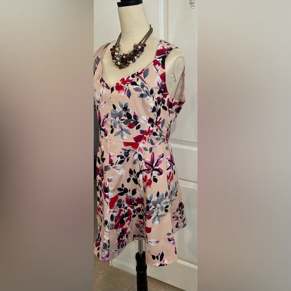 French Collection Summer Floral Pink/Cream Flare Skirt Lightweight Dress 10 - Picture 4 of 8